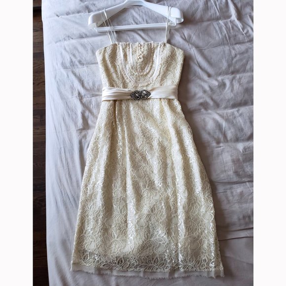 NWT BCBGMaxAzria Champagne Strapless Lace Dress (Cream, Size 2) - Picture 1 of 9